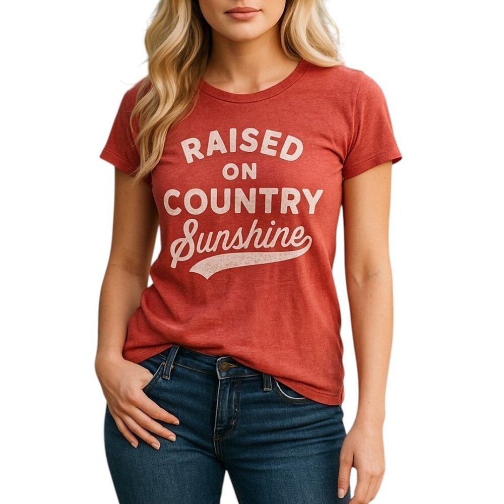 Instant Message Raised on Country Sunshine Distressed T-shirt Medium Burgundy - Picture 5 of 14
